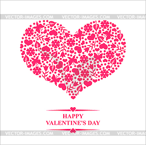 Valentines card with heart of floral elements and - vector image