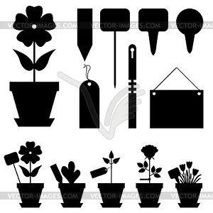 Set garden flowers labels - vector clipart