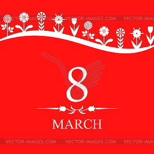8 марта открытка украшена разных цветов на красном - клипарт в формате EPS