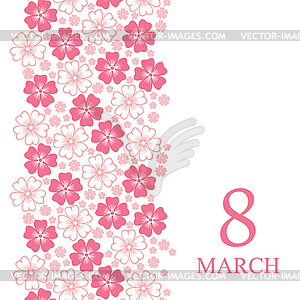 8 March card decorated pink flowers vertical - color vector clipart