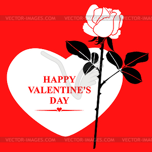 Valentines card in form of heart with white rose - vector EPS clipart