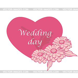 Wagging card in heard form zinnias decorated - vector clip art