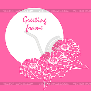 Zinnia flower round greeting frame on pink - royalty-free vector clipart