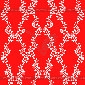 Morning glory flowers pattern seamless on red - vector clipart