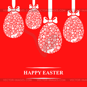 Easter greeting card with hanging decorative eggs - vector image