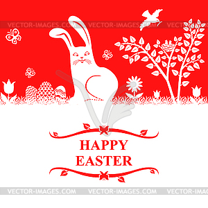 Easter greeting card with bunny and eggs - vector clip art
