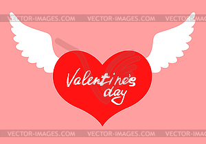 Valentines day wings heart and text color - vector image