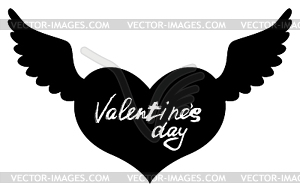 Valentines day wings heart and text - vector clipart