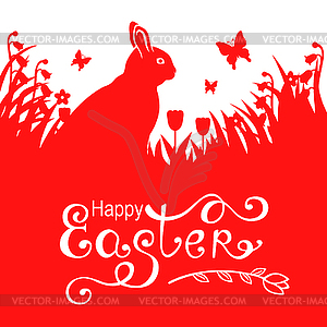 Easter greeting card with rabbit - vector image