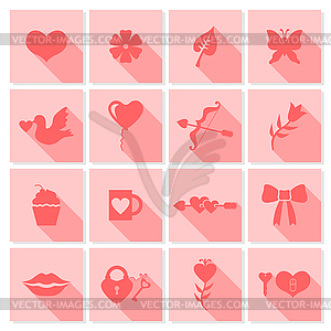 Valentines day set pink flat icons - vector clipart