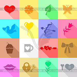 Valentines day set multicolor flat icons - vector image