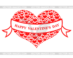 Valentines day card with heart and greeting ribbon - vector image