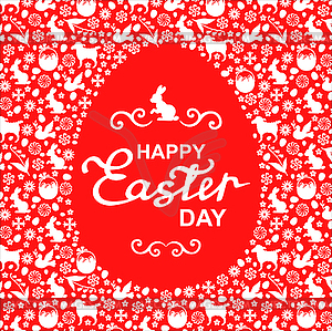 Easter greeting egg card on red background - vector clip art