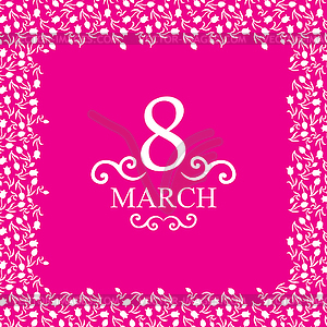 8 March card in tulips frame on magenta background - vector clipart