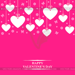 Valentines card with hearts labels on magenta - vector image