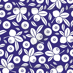 Blueberry seamless pattern on blue background - color vector clipart