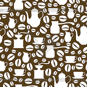 Coffee break seamless pattern on brown background - vector image