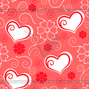 Valentines pattern seamless with hearts and flowers - vector clipart