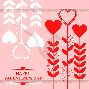 Valentines with hearts flowers on pink background - vector image