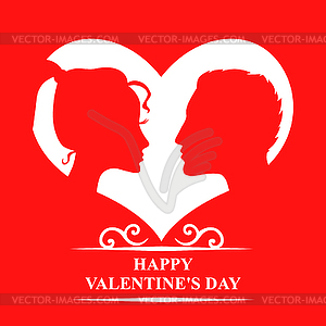 Валентина с мужчин и женщин в любви на красном - иллюстрация в векторном формате