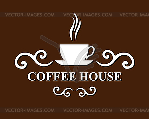 Coffee house icon on brown background - vector image