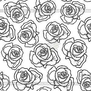 Contour roses flowers pattern seamless - vector clip art