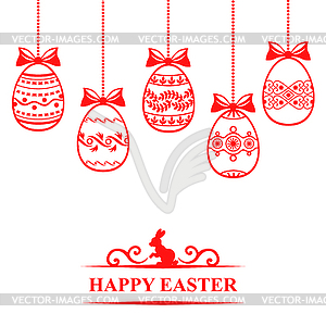 Easter card with decorative eggs hanging - vector clip art