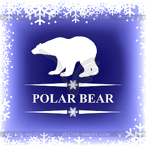 Polar bear greeting card on blue background - vector image