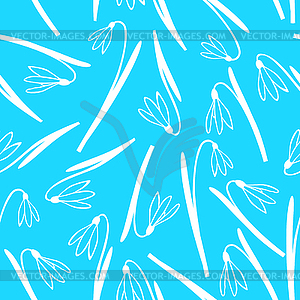 Snowdrop spring flower pattern seamless on blue - vector clipart