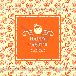 Easter greeting card on yellow background - vector image