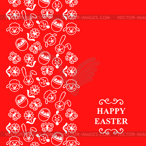 Easter cartoon vertical ornament card on red - vector EPS clipart