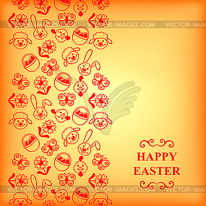 Easter cartoon vertical ornament card on orange - vector clipart