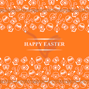 Easter cartoon muzzles ornament card on orange - vector image