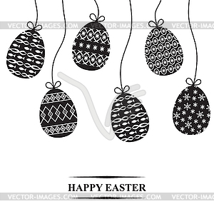 Easter greeting card with patterned eggs hang - vector clipart