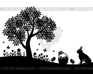 Пасха весенний пейзаж фон - графика в векторном формате