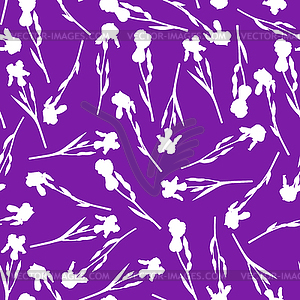 Iris flower pattern seamless on purple background - vector image