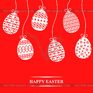 Easter greeting card with patterned eggs hang on re - vector clip art