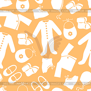 Baby clothes pattern seamless on orange background - vector clipart