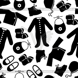 Детские одежды бесшовные модели - черно-белый векторный клипарт