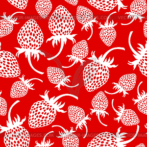 Wild strawberry pattern seamless on red background - vector clipart