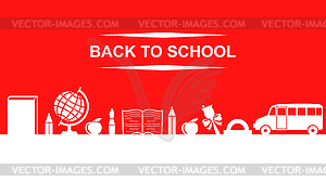 Back to school greeting banner with text on red - vector clip art