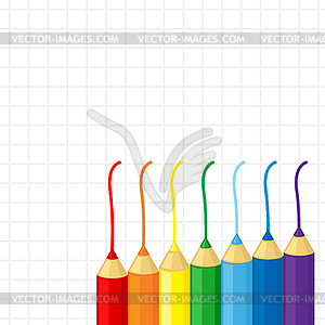 Карандаши на фоне листа в клетку - изображение в векторном формате