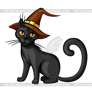 Cartoon cat in hat contour color - vector image