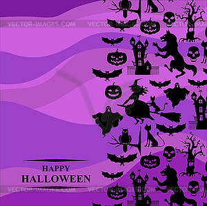 Halloween greeting card on purple background - vector image