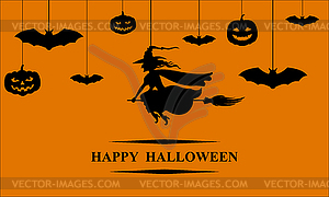 Halloween hang silhouette banner - vector image