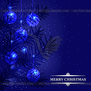 Синий Рождественская открытка с елями ветвями и блесна - клипарт в векторе