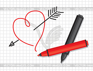 Drawn heart and markers - vector image