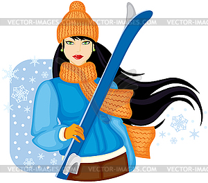 Girl with skis - vector clipart