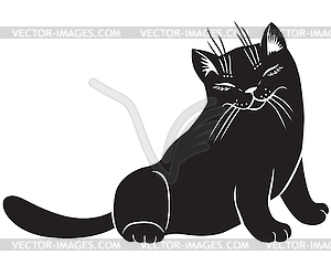 Fluffy cat blinks - vector clip art