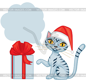 Tabby cat wishes Merry Christmas - vector image